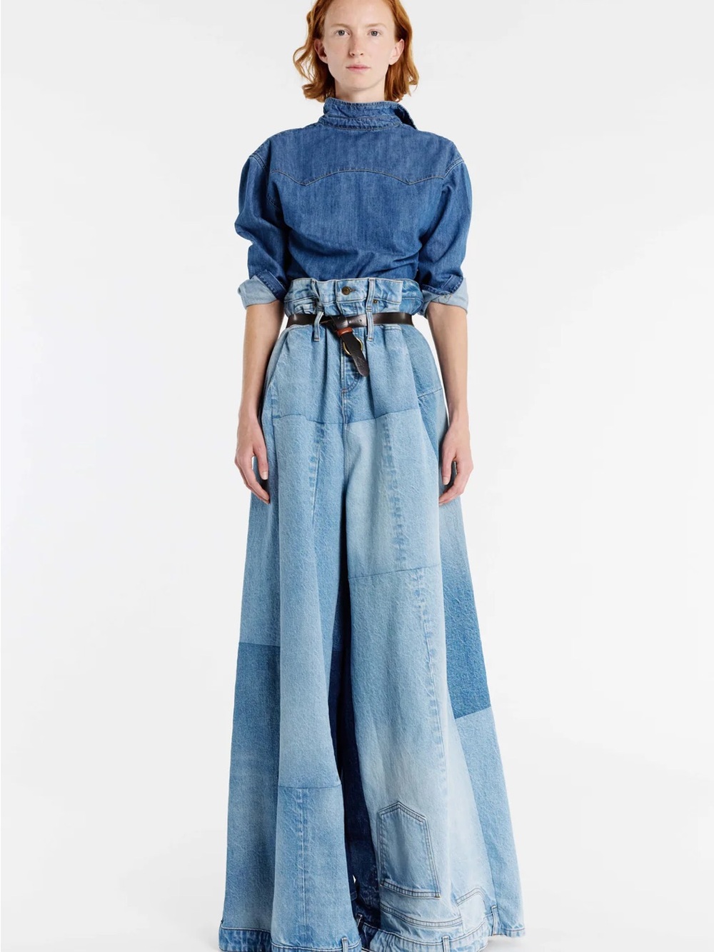 Awake Mode High-Waist Patchwork Wide-Leg Jeans in Light Blue